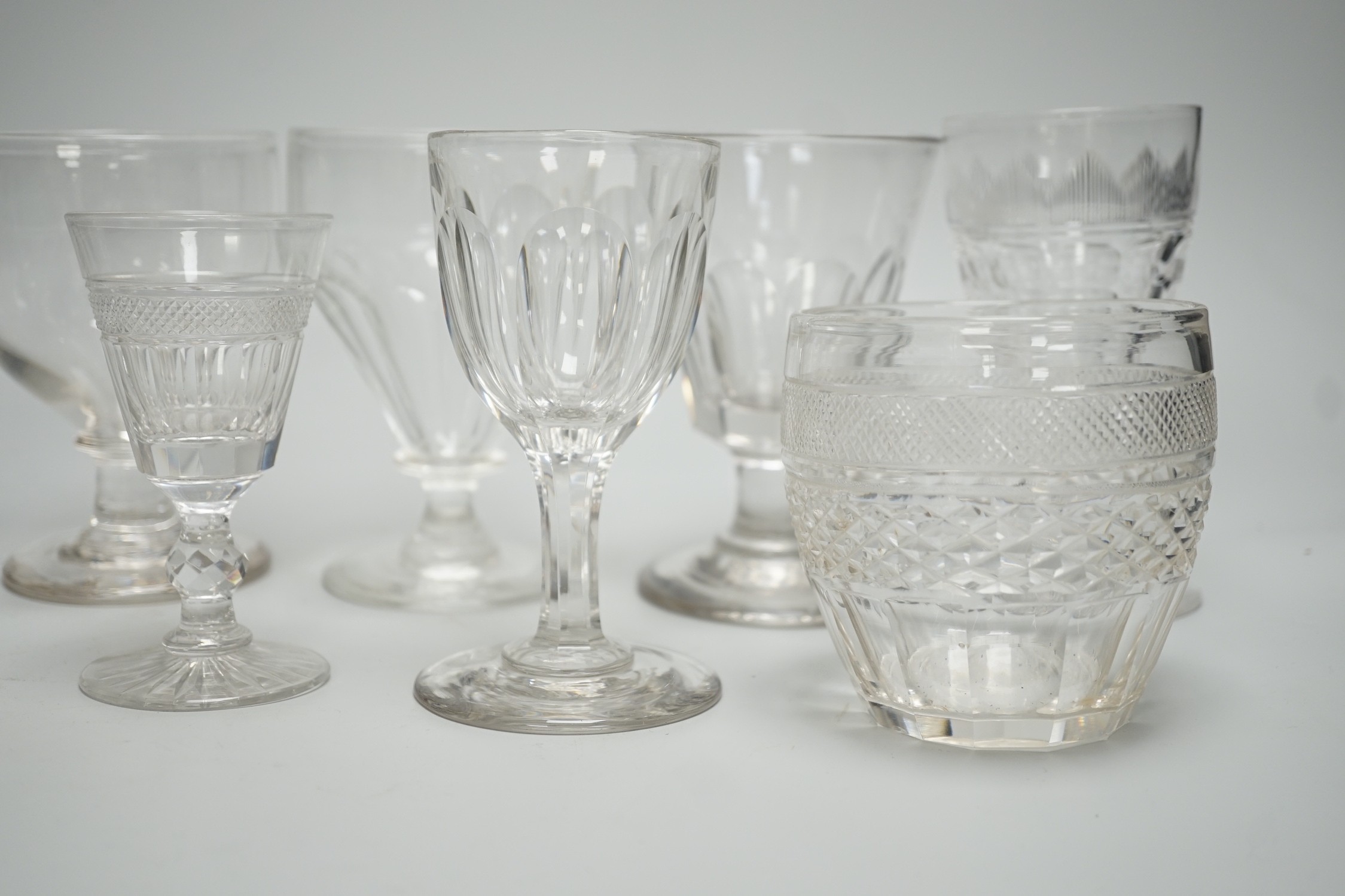 A collection of 18th/19th century table glasses including three Georgian rummers